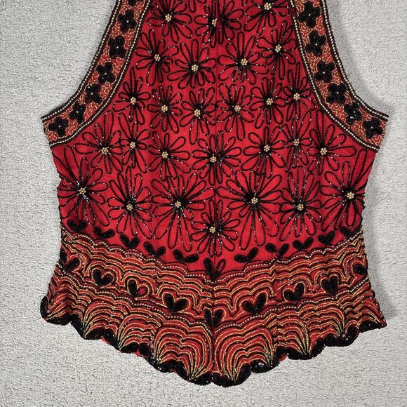 Papell Boutique Halter Top Women’s Size L Red Silk Dark Fairy Romantic Goth Vamp - Picture 13 of 16